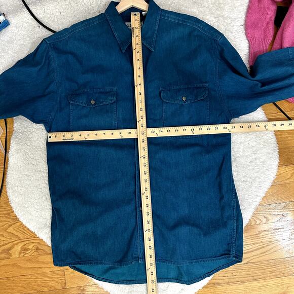 Vintage Nouvo Teal Blue Denim Button Down Short Sleeve Shirt Men's XL 90s Y2K - Picture 5 of 7